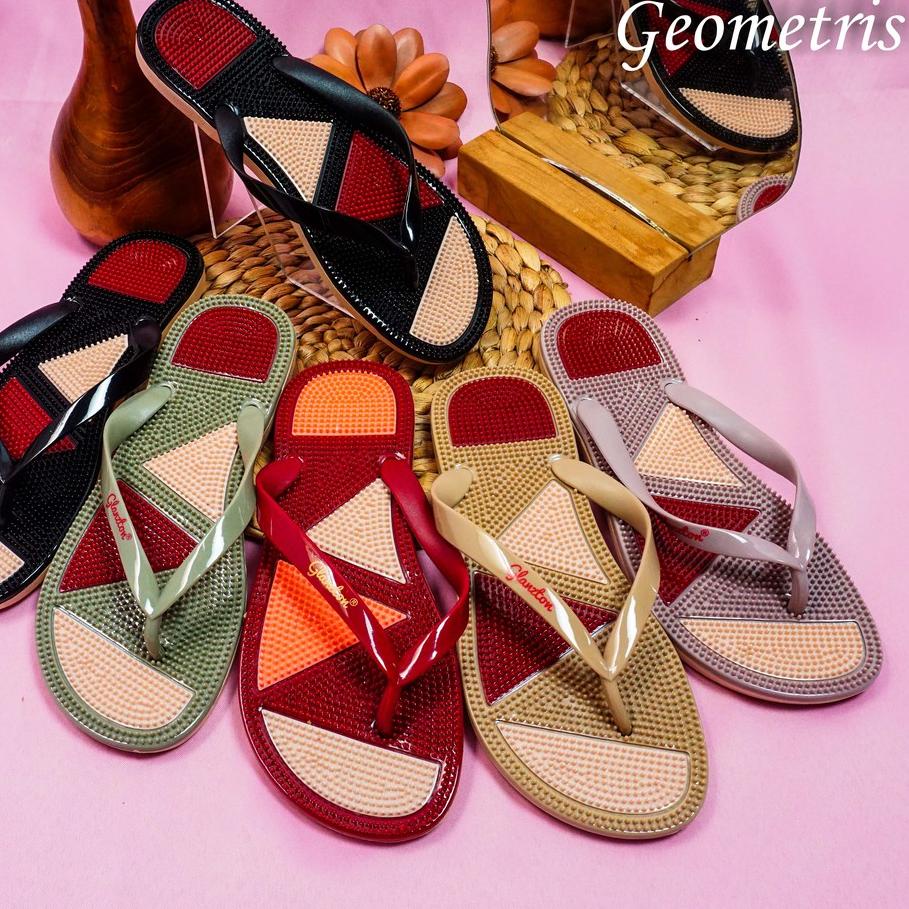 Buran Beli 9.9 SALE!! Sandal Jepit Wanita Motif Segitiga Glanz L1877 Edisi Terbatas