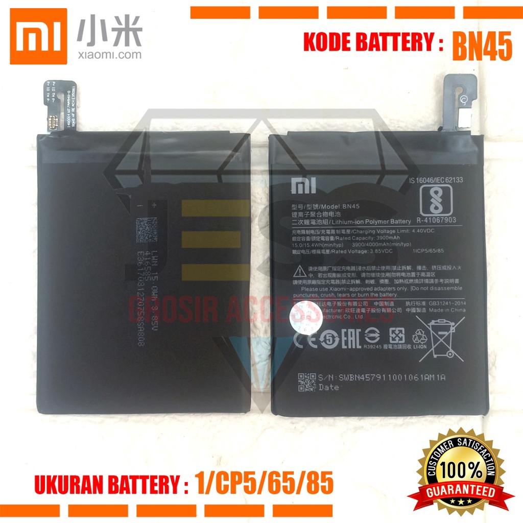 Baterai Battery Original Xiaomi BN45 &amp; BN-45 For Tipe REDMI Note 5 - Note 5 Pro - Note5 pro - M1803E7SG - M1803E7SC - M1803E7SH