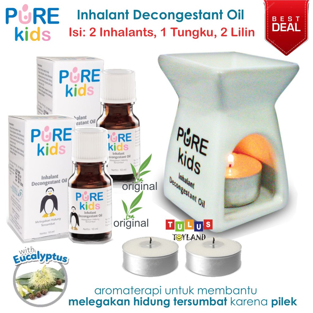 Paket Tungku Lilin Pure Kids Inhalant Decongestant Oil PureKids Aromaterapi Pilek Flu Anak PureBB