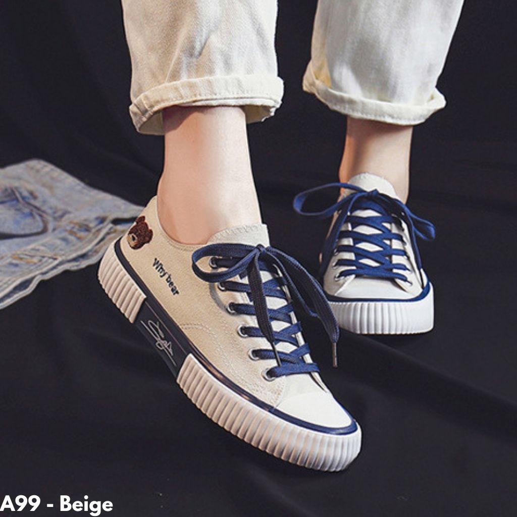 SEPATU SNEAKERS KANVAS BERUANG BEAR LUCU CANTIK NYAMAN CASUAL DAILY COMFY IMPORT A99