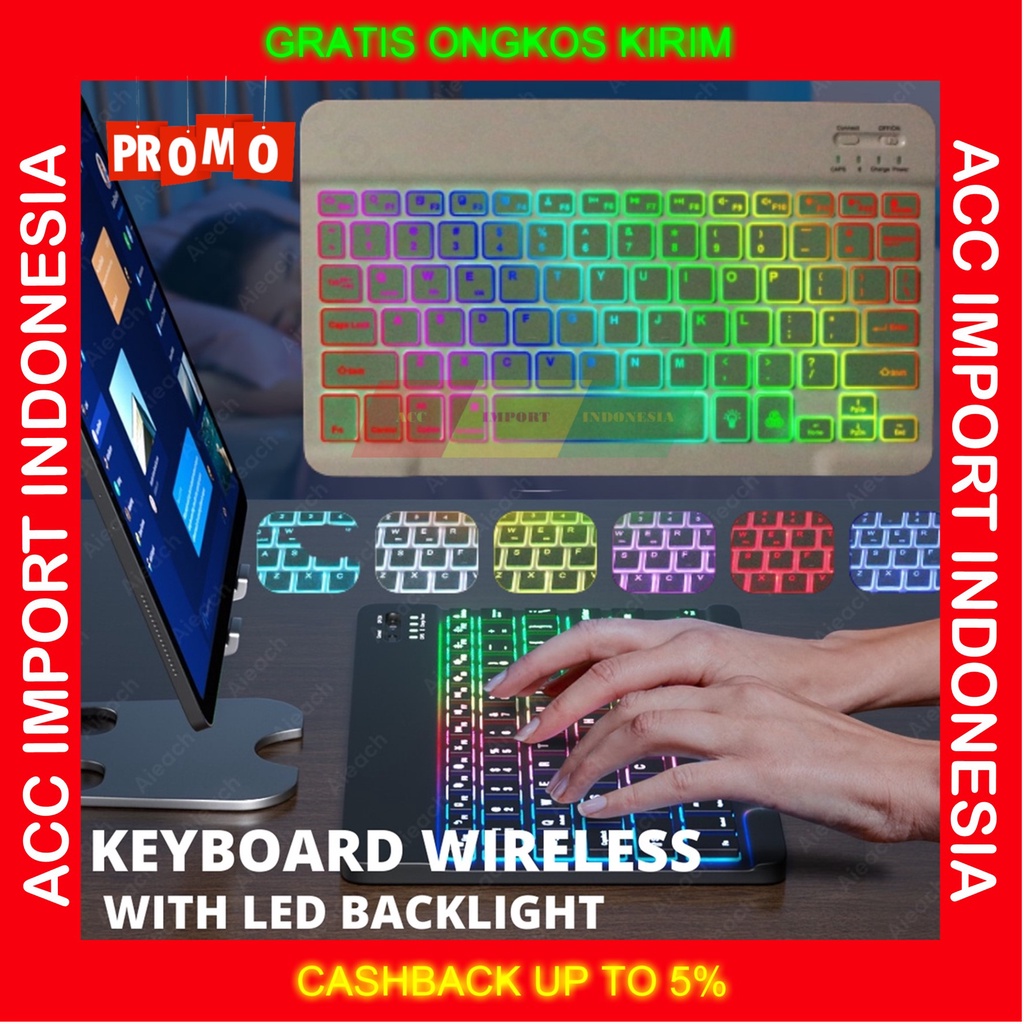 Keyboard Bluetooth LED RGB Backlight Gaming IOS Ipad Tablet Android