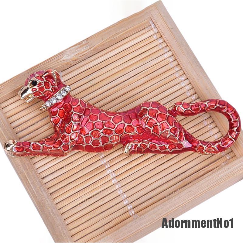 (Adornmentno1) Bros Pin Desain Leopard Merah Hias Kristal Untuk Wanita