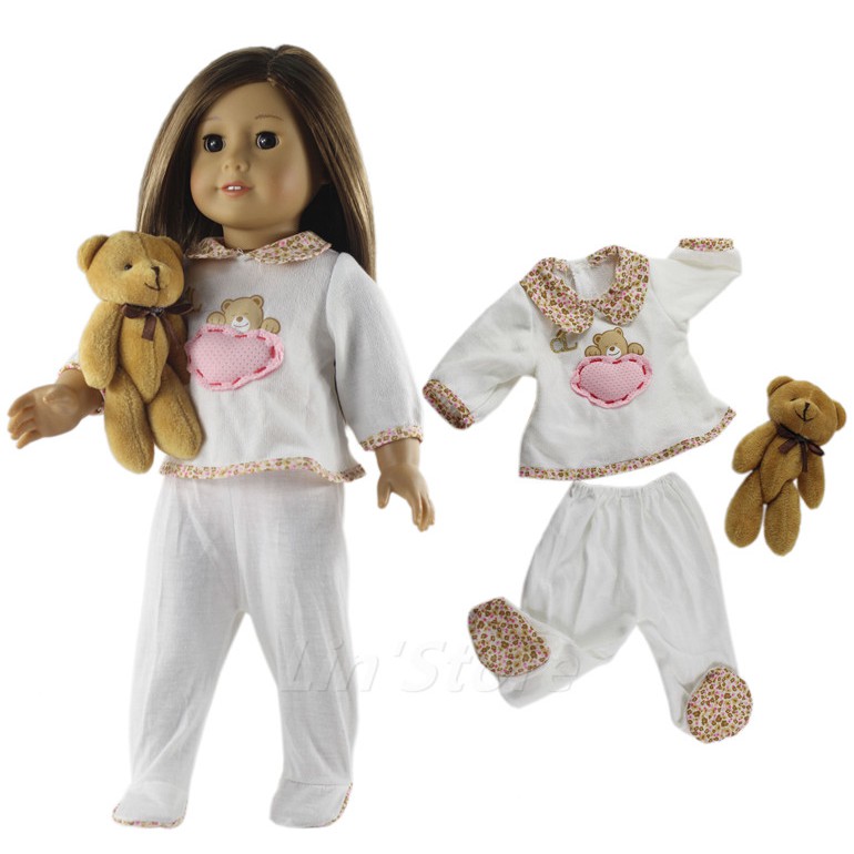 1 Set Doll Clothes Top+pants for 18'' inch American Doll Handmade Sleepwear