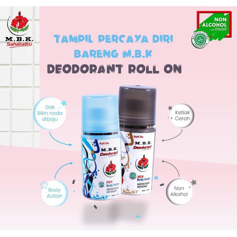 ⭐BAGUS⭐ [ROLL ON] M.B.K Deodoran Ketiak Roll On 40ml | MBK Deodorant Pink Blue Purple Black ANti Bau  Biang Keringat Tawas