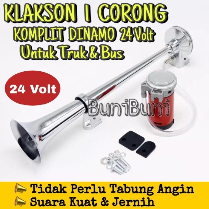 Klakson Angin Mobil Truk Bus 1 Corong Komplit Dinamo Elektrik 24 Volt
