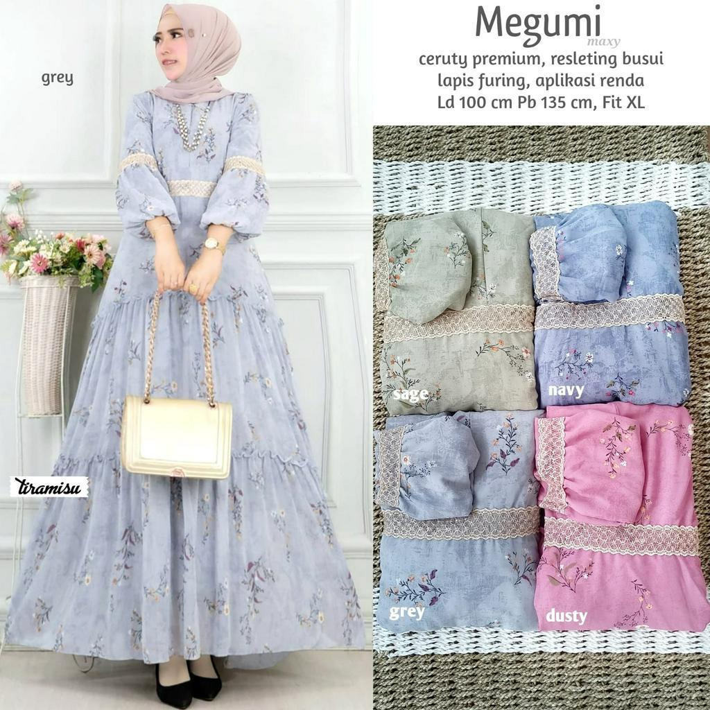 MEGUMI DRESS / 6.6 / BAHAN CERUTY PREMIUM / LD 100 CM / PB 135 CM / ALLSIZE FIT TO XL / TIRAMISU