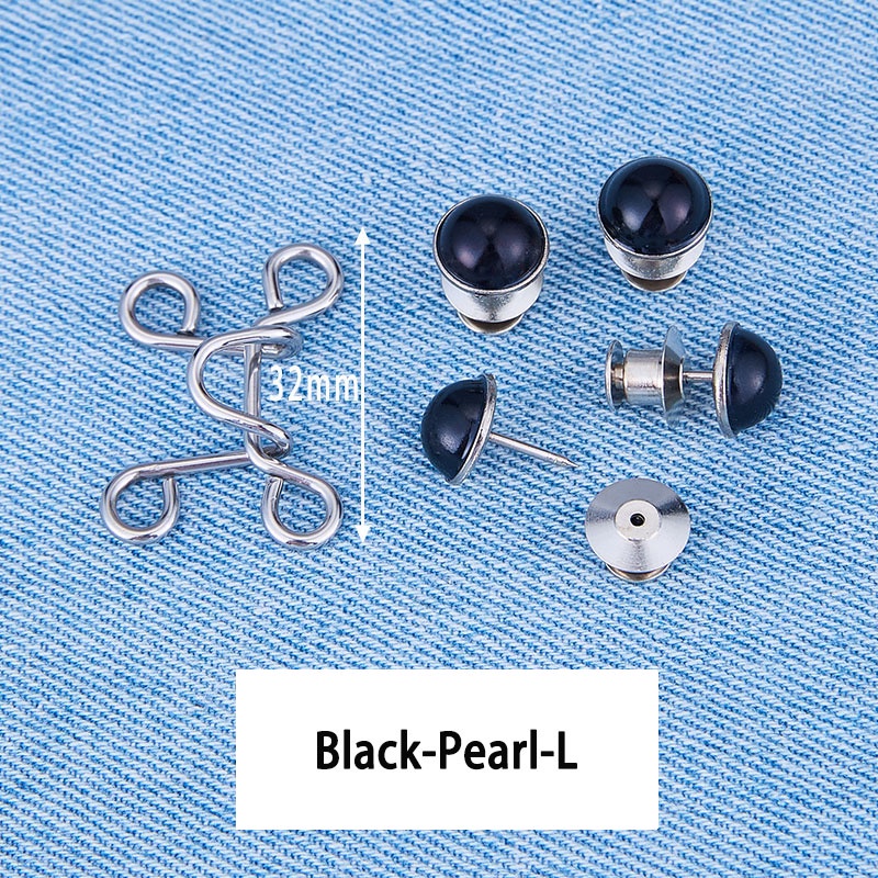 Kancing Jeans Logam Mutiara Adjustable Kancing Pengait Celana Panjang Jeans Denim Desain Mutiara Warna Putih Kait Pengecil Lingkar Pinggang Celana Jeans Model Bisa Dilepas ANTOP-Mutiara Hitam-L
