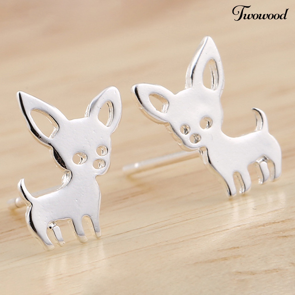 Twowood 1 Pair Stud Earrings Creative Hollow-out Stainless Steel Korean Style Cute Women Earrings for Daily Life