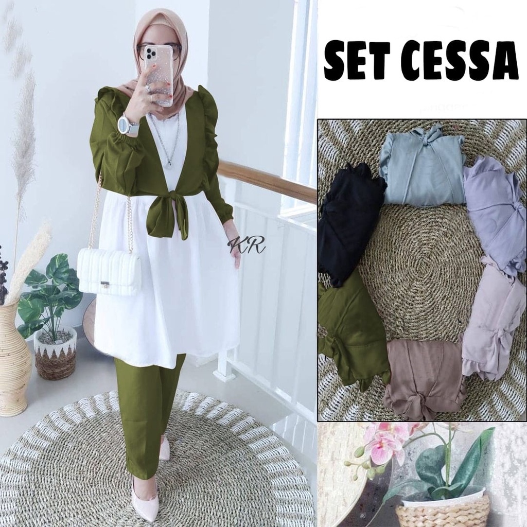 PAKAIAN FASHION WANITA SETELAN SET CESSA 3IN1 DMR