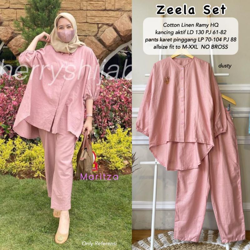 setelan wanita terbaru bahan linen zeela set / one-set ( top + pants ) READY LD 110 DAN 130