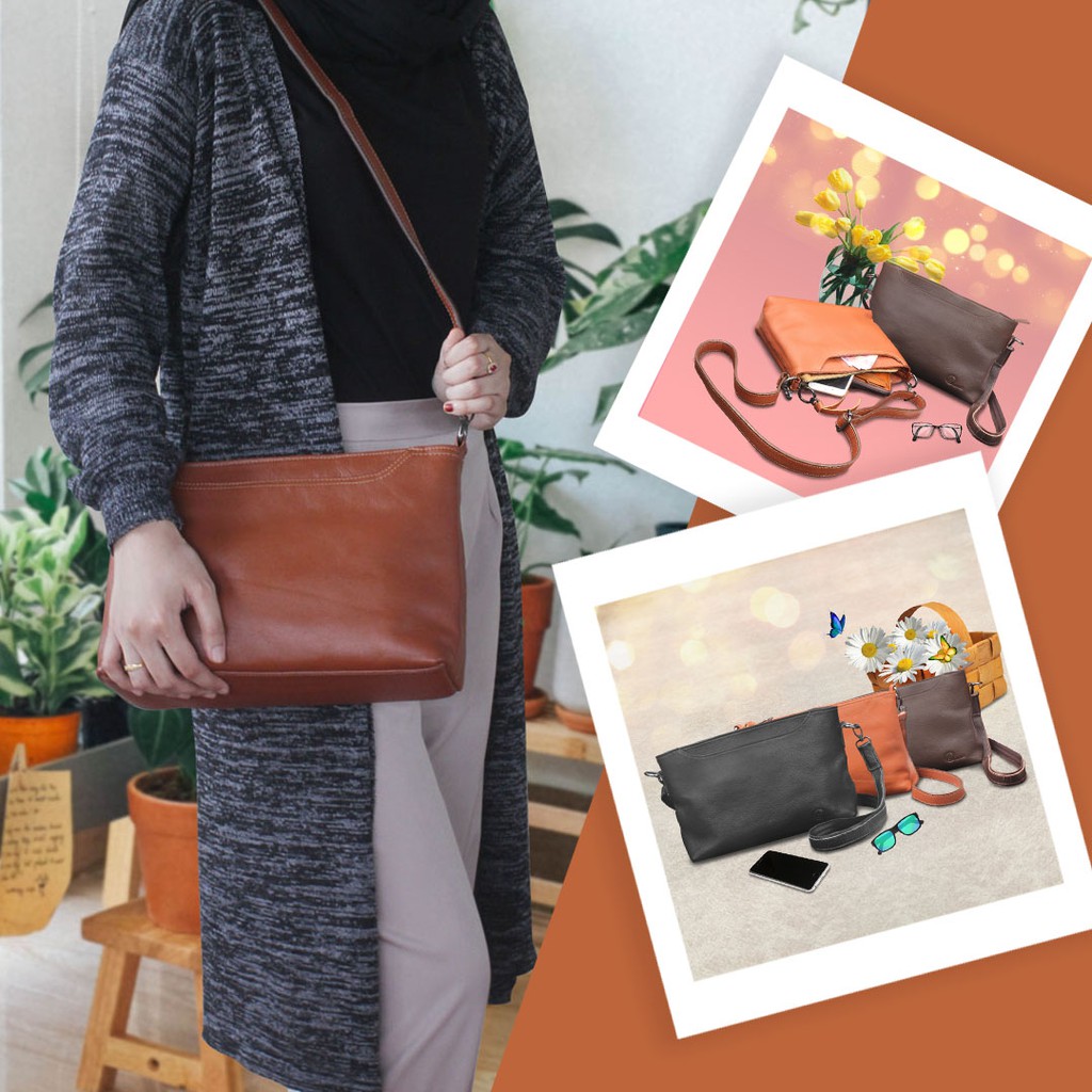 Tas Selempang Kulit Wanita Asli Tas Slempang Wanita Kulit Cewek Sling Bag Wanita Fashion bahan Kulit Sapi ASLI SC01 GARANSI ORIGINAL