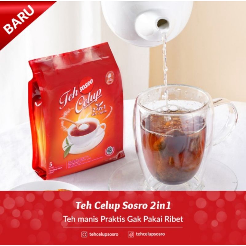 Teh Celup Sosro 2 in 1 teh hitam  + gula isi 5