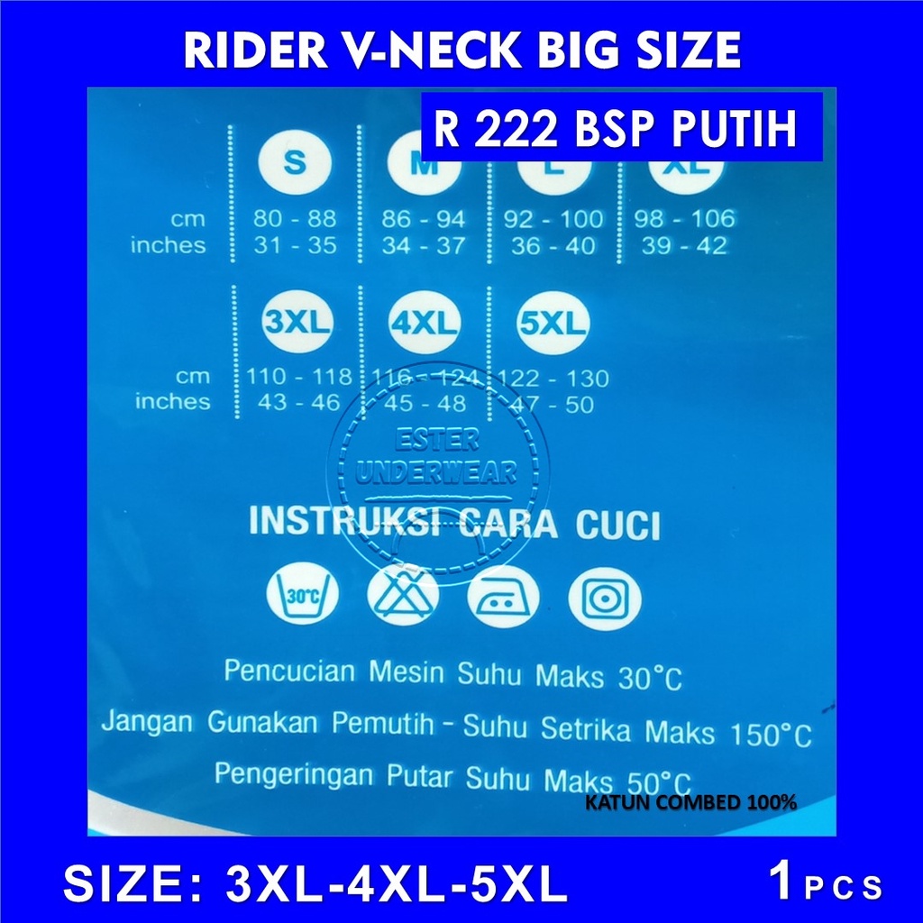 Kaos Dalam Pria BIG SIZE RIDER V-NECK R.222 BSP PUTIH ISI 1