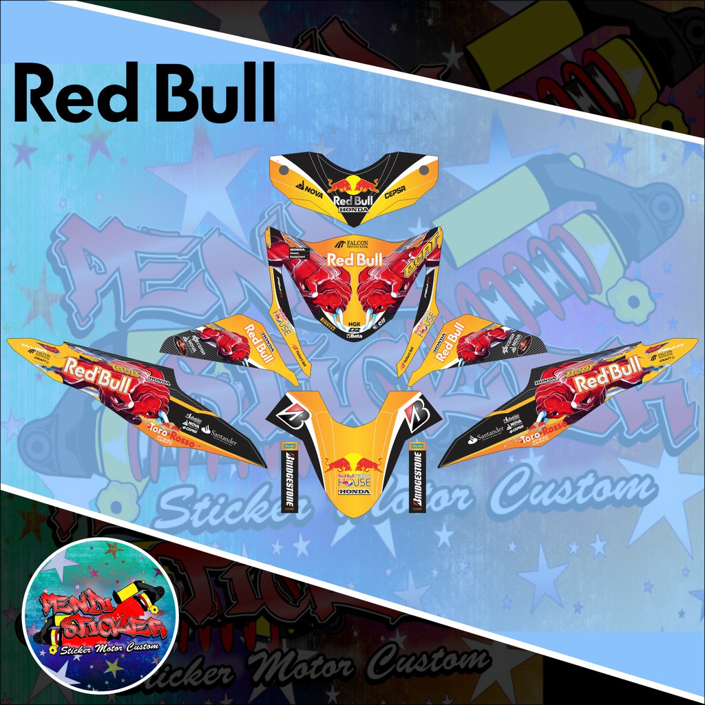 DECAL STICKER HONDA BEAT PGMFI REDBULL ORANGE