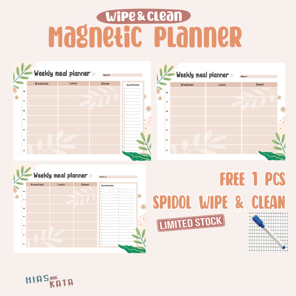 

magnetic meal planner magnet kulkas tempel weekly planner size 20x30 ( free 1 pcs spidol wipe&clean)