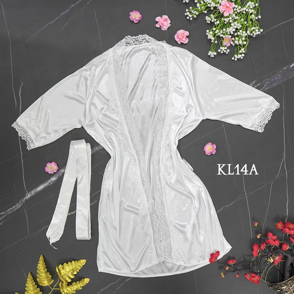 [READY STOK] BAJU TIDUR KIMONO WANITA BAJU TIDUR SEXY KIMONO SATIN PREMIUM PUTIH KL14A