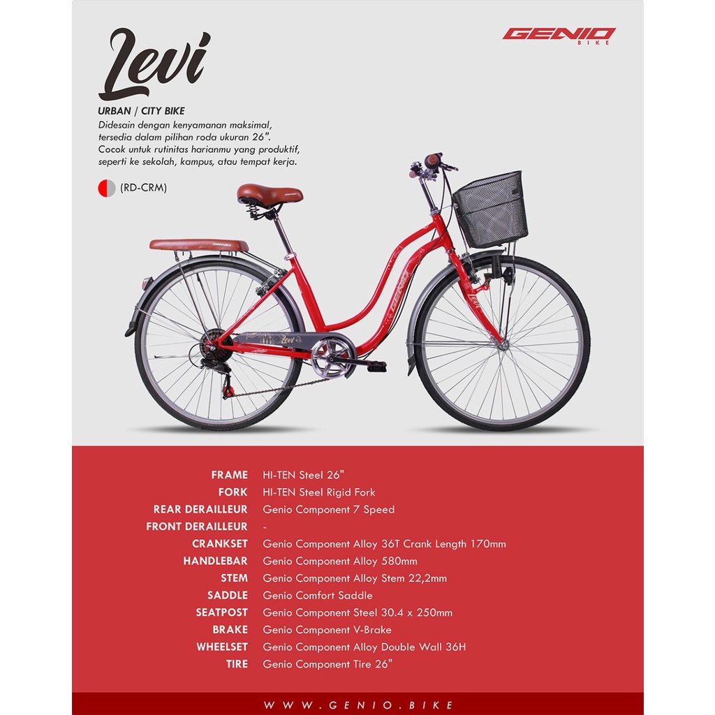 Sepeda Anak dewasa Mini Genio CTB LEVI  26 inch 7 speed Keranjang Boncengan SNI Garansi Termurah-1