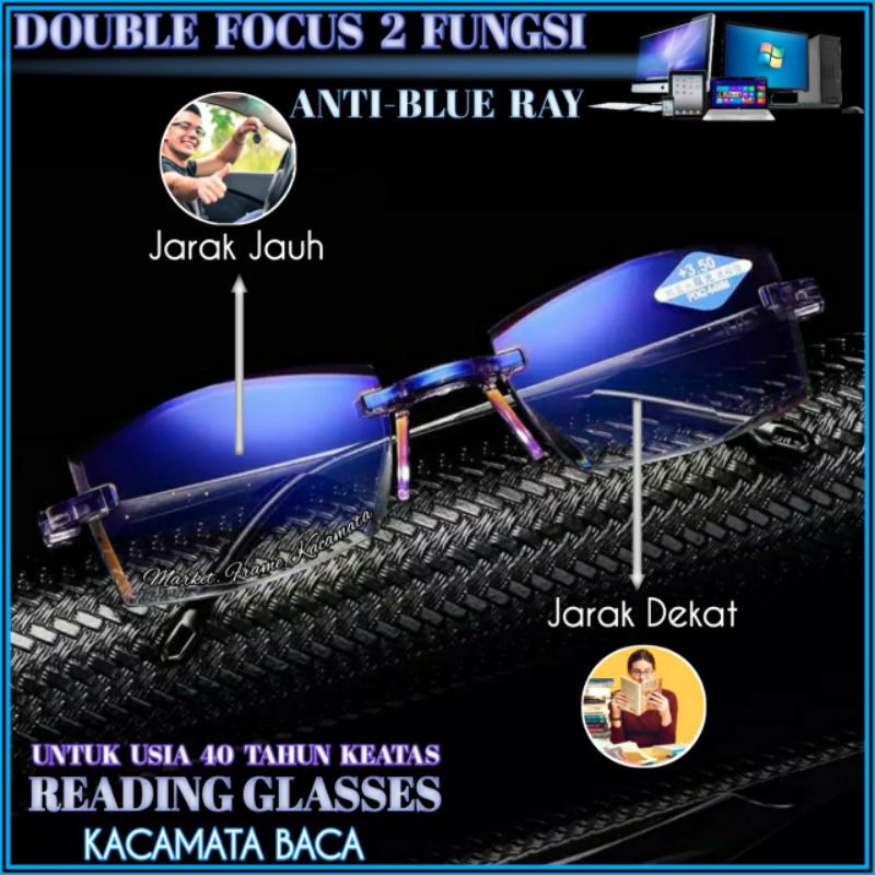 Kacamata Kacamata Baca Plus Double Focus Wanita/Pria | Kacamata Jarak Jauh Jarak Dekat | Kacamata Bu