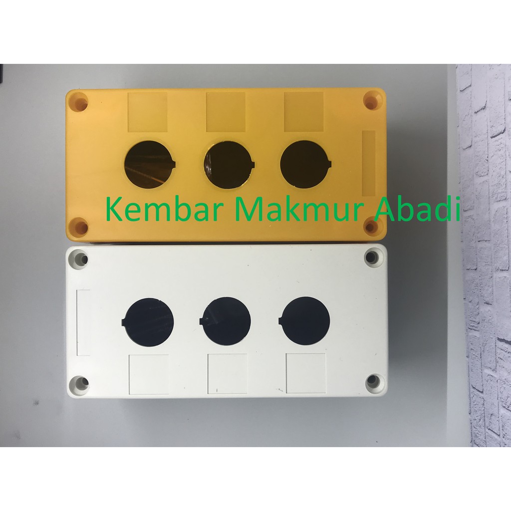 Control Box Push Button 22mm 3 Lubang Putih-Kuning / Kontrol Box 3Lubang / Push Button 3 Hole