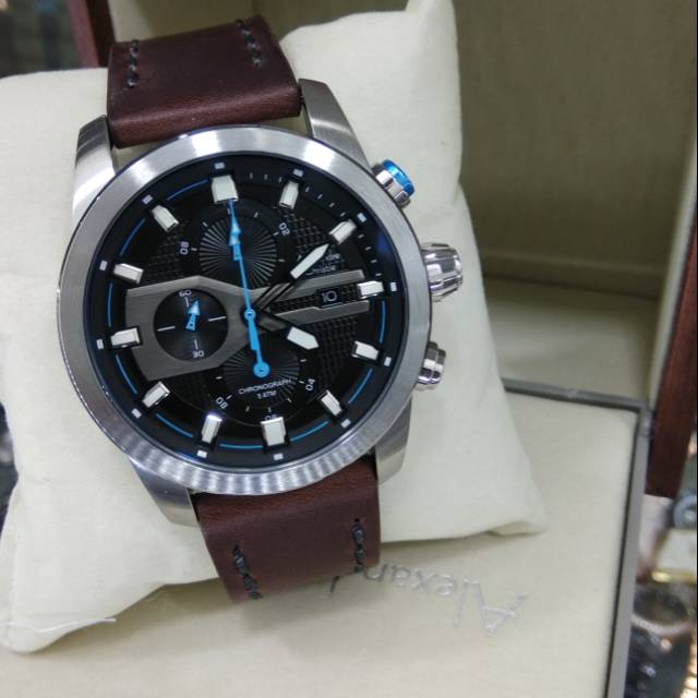 Alexandre christie original ac6270 tali kulit coklat silver