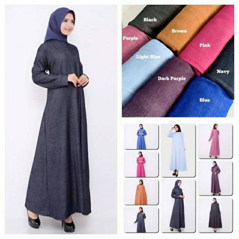 GAMIS DRESS WANITA MUSLIM TERBARU BAHAN JEANS CALVIN ZIPPER POLOS RF7152