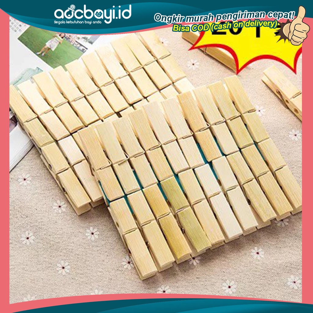 ☀ACCBAYI☀ ACC0065 Penjepit Bambu Bersih / Jepitan Baju Bambu / Jepit Pakaian / Jepit Foto Bahan Kayu / Bamboo Peg Isi 20 Pcs