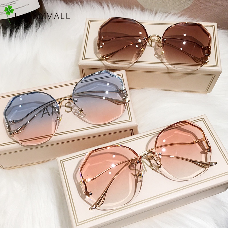 Fashion Women Metal Gradient Frameless Accessories Polygon Sunglasses Simple Glasses