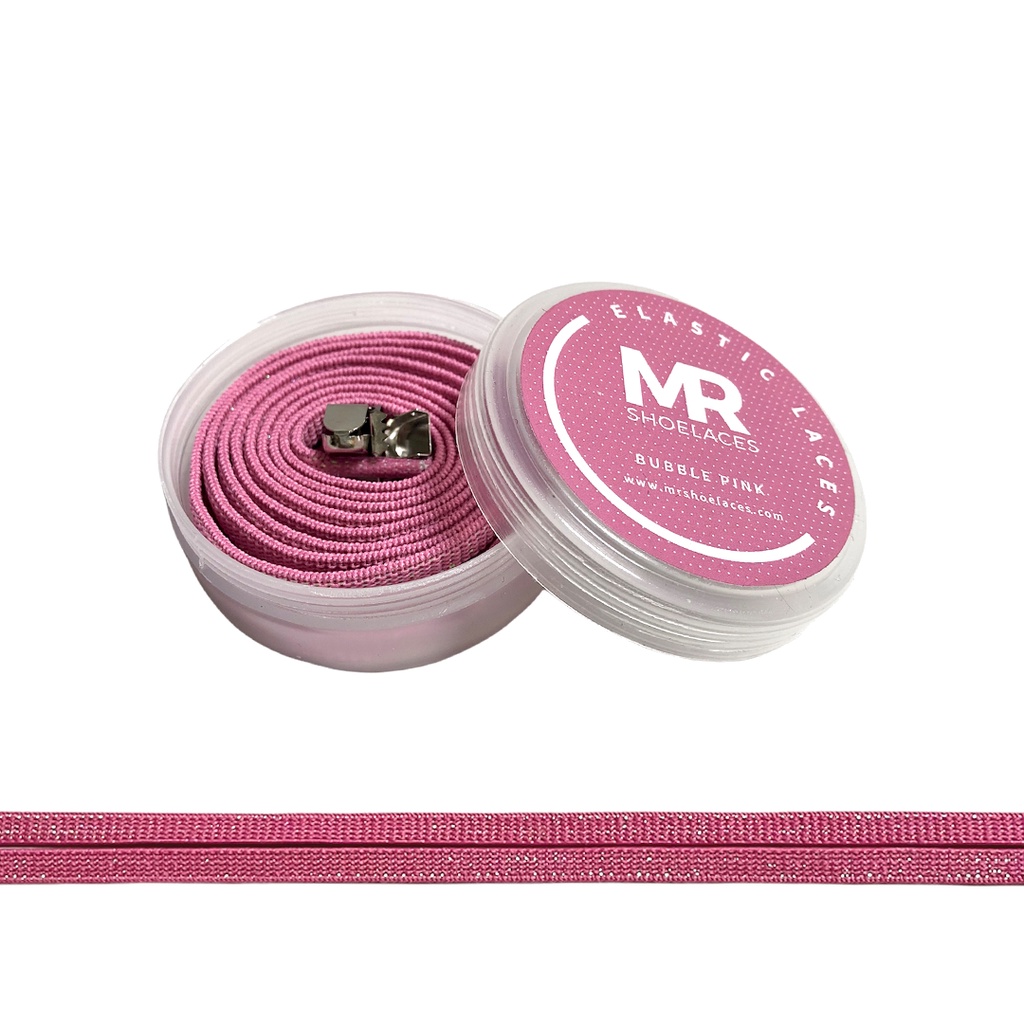 Original MR Shoelaces PK02 Elastic Bubble Pink Tali Sepatu Flat Elastis (Karet Lentur) with Metal Clip / Lock 80cm 100cm 120cm 150cm - Premium Shoelace