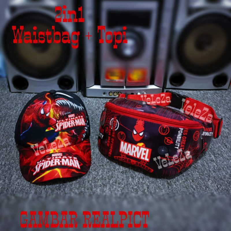 Waistbag anak karakter marvel 2in1 - Waist bag + topi