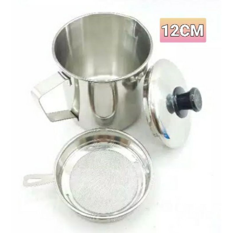 Saringan Minyak  , Oil Pot  ,  MUG Oilpot Stainless Steel  , 12CM ,  liter saringan minyak