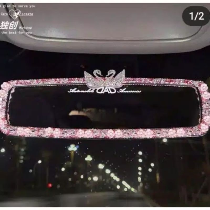 Kaca spion mobil angsa couple swan Kaca Spion Mobil Swarovski Swan Flower Bling