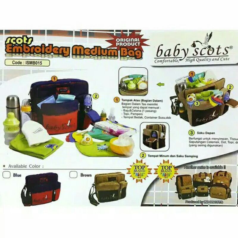 Tas Baby Scots Medium-Scots Embroidery Medium Bag ismb015-Tas Bayi Murah