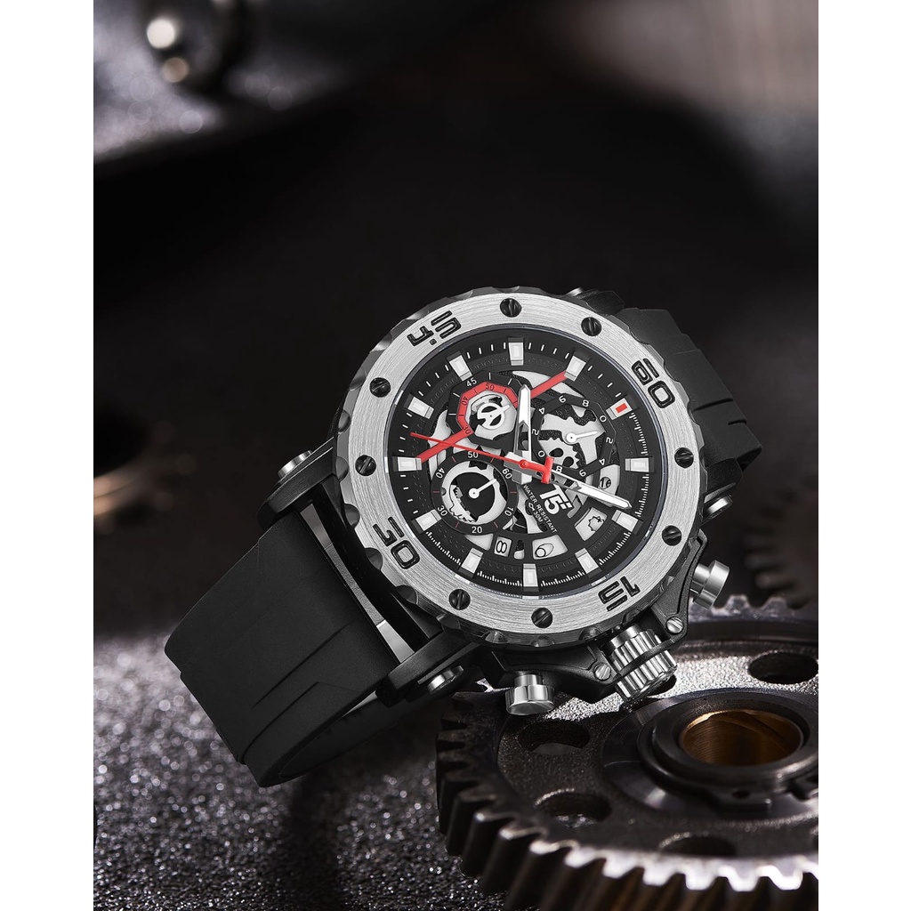 Jam Tangan Pria T5 H3914 3914 Original Rubber Strap Chronograph