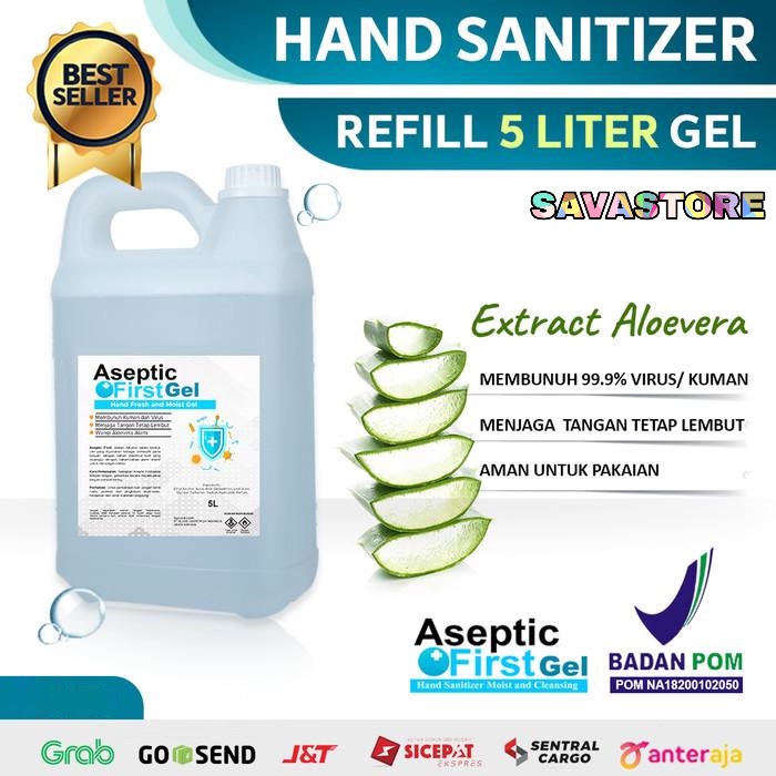 Hand Sanitizer Gel (Refill) 5000 ml Aseptic First - Wangi Aloevera - Handsanitizer