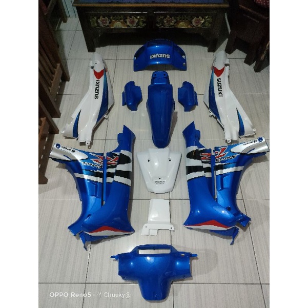 cover body set satria lumba biru putih