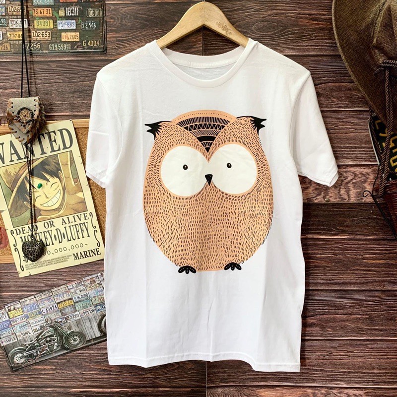 Kaos pria owl ndutty warna hitam putih size M L xL kaos distro