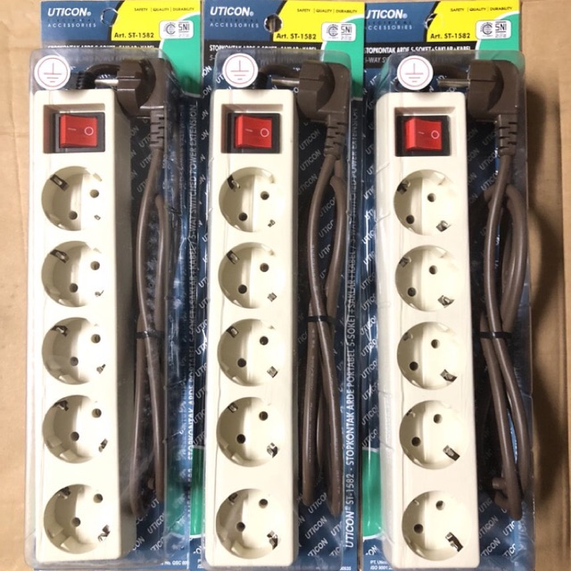 Uticon st 1582 st-1582 stop kontak 5 lubang switch 1,5 m meter