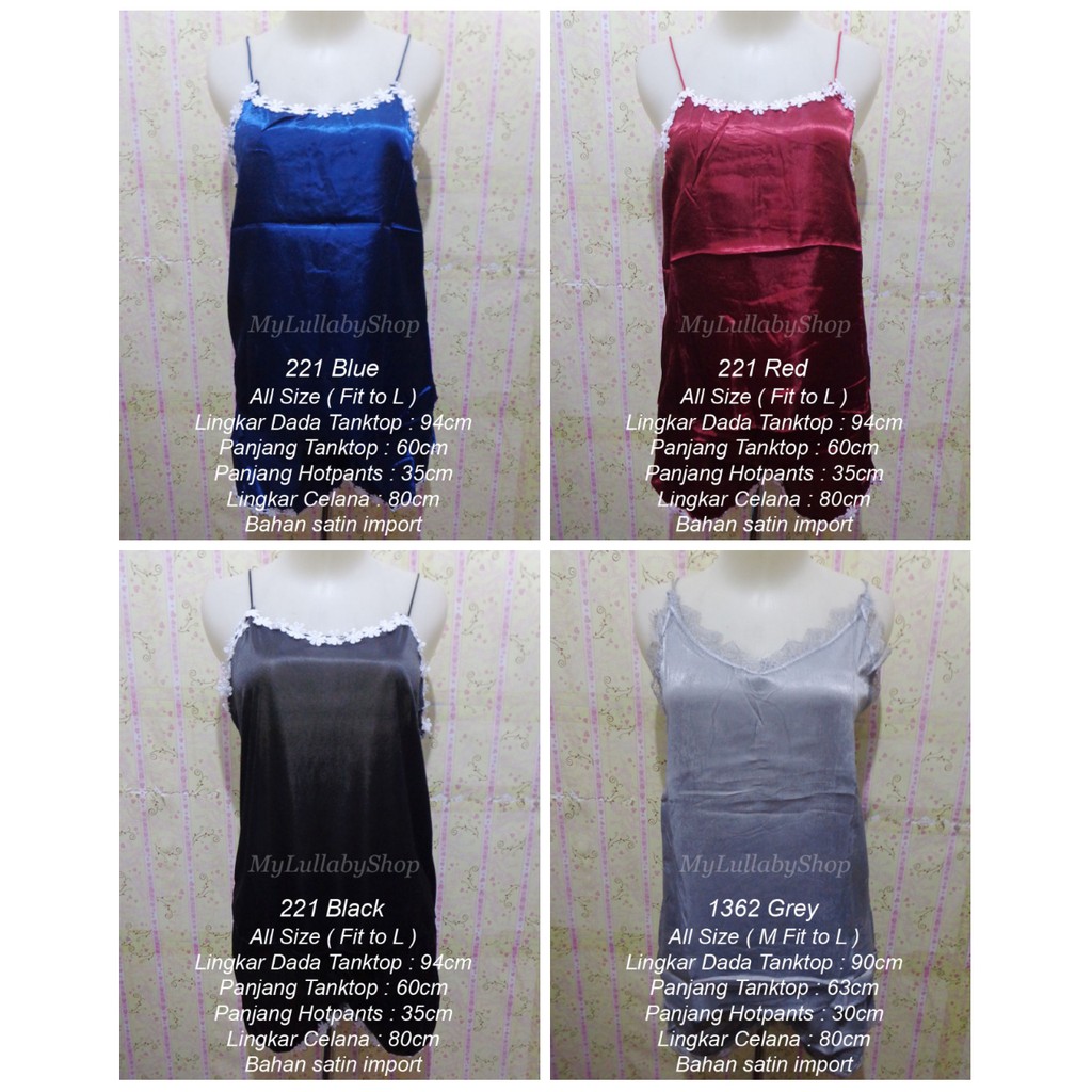 Baju Tidur Stelan Tanktop Hotpants Piyama Wanita Sexy Bahan Satin Import