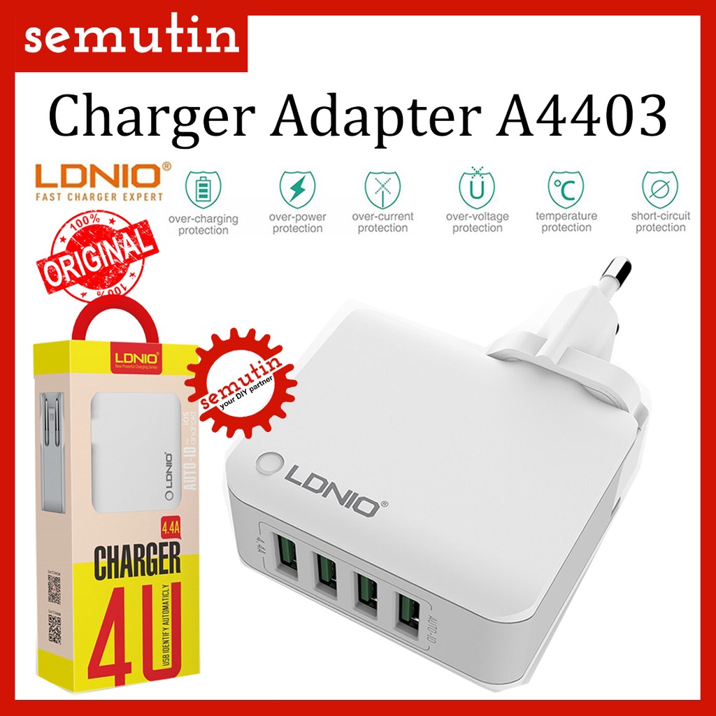 Charger Adapter LDNIO A4403 ORIGINAL / Kepala Charger Travel USB Port Wall