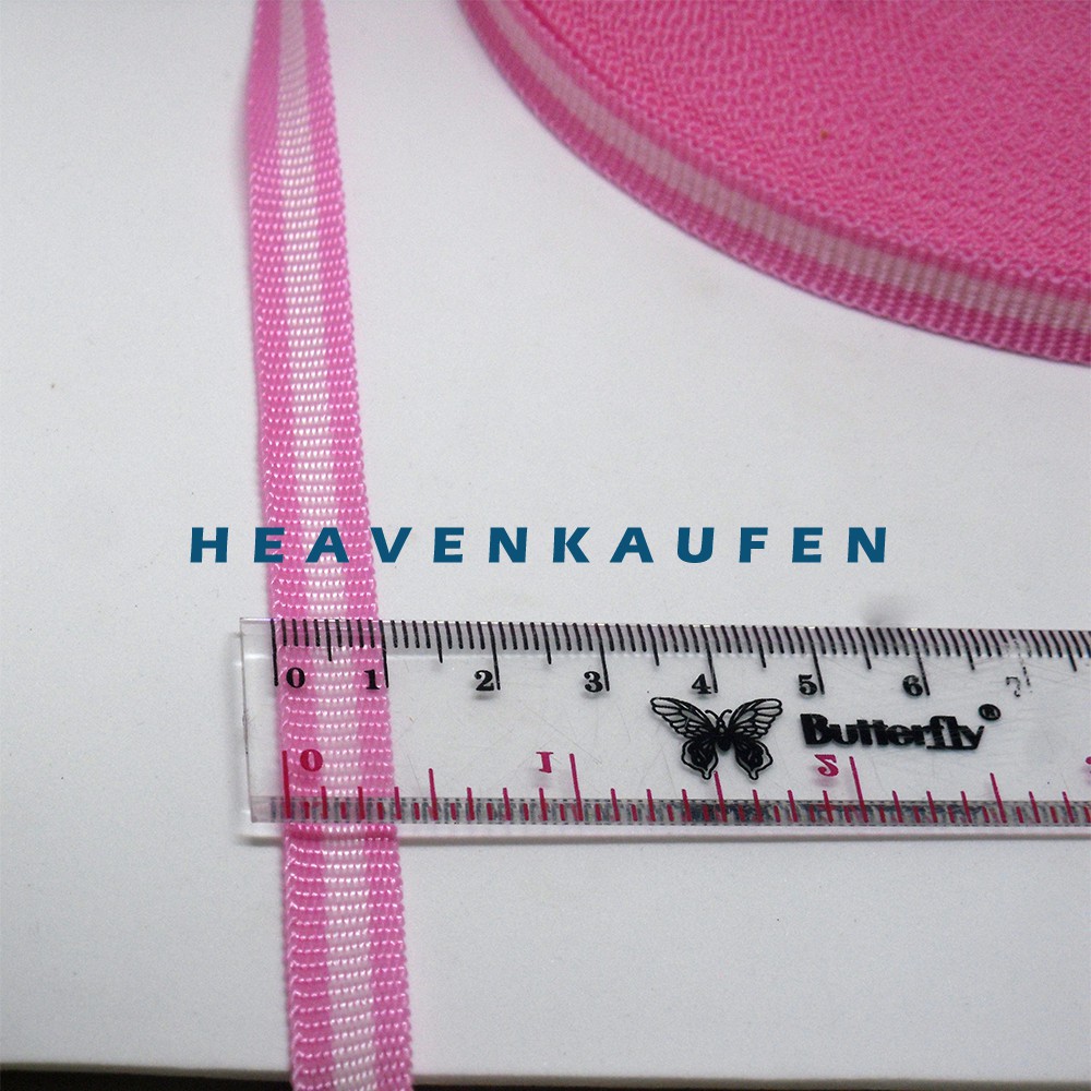 Tali Gelang/Lanyard 1 cm Meteran Pink List Putih