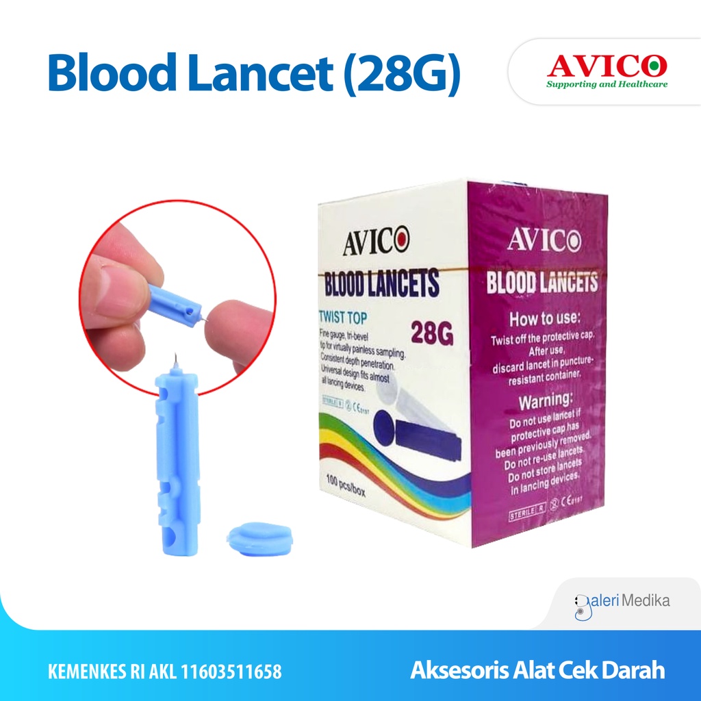 Blood Lancets Avico - Jarum Lancet Isi 100 pcs