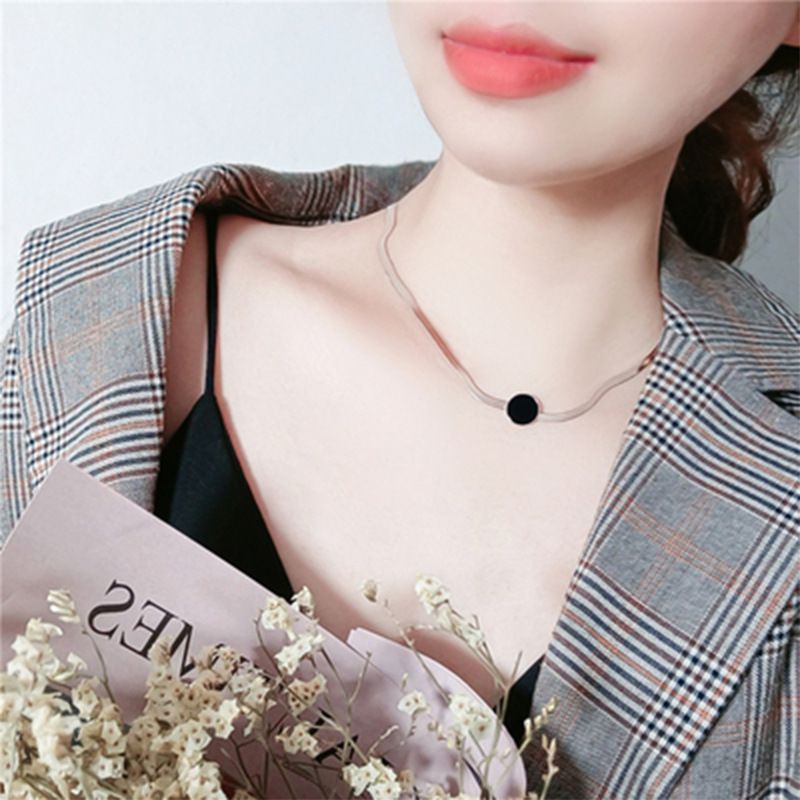 Titanium kalung Simple anti karat &amp; luntur Rose gold korea