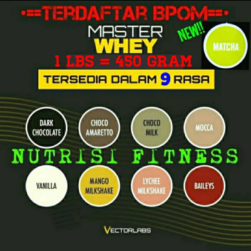 Suplement Fitness Vectorlabs Master Whey Ecer Whey Protein Penambah Massa Otot Ecer Murah Di Surabaya 1 lbs = 450Gram