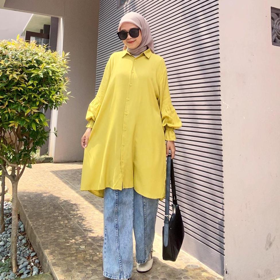 Baju Long Tunik Katun Rayon Polos Premium Lengan Balon Wanita Jumbo WnS |Ayo Beli