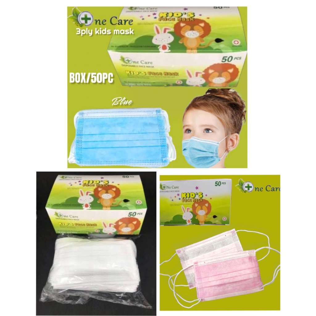READY STOK MASKER EARLOOP ANAK CHILD UTAMA CAREION ISI 50 LBR WARNA POLOS HIJAU PINK PUTIH