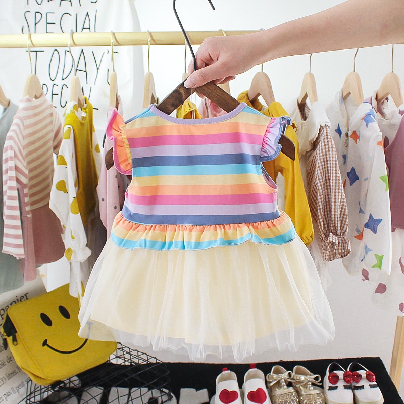 Dress Anak Perempuan Motif Tutu Rainbow Baju Anak 0-2 Thn