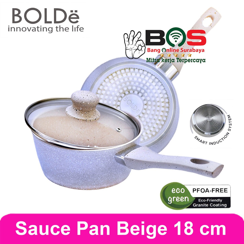 Bolde Sauce Pan Super Pan 18 CM Granite Beige Panci Susu Tutup Kaca