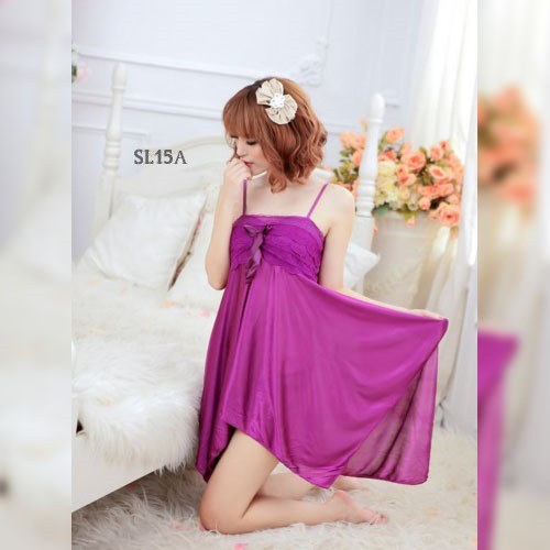 [SIAP KIRIM] LINGERIE SEXY BAJU TIDUR WANITA DEWASA SLEEPWEAR ICE SILK UNGU SL15A