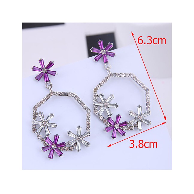 LRC Anting Tusuk Fashion Metal Flash Diamond Ring Flower Earrings A59285