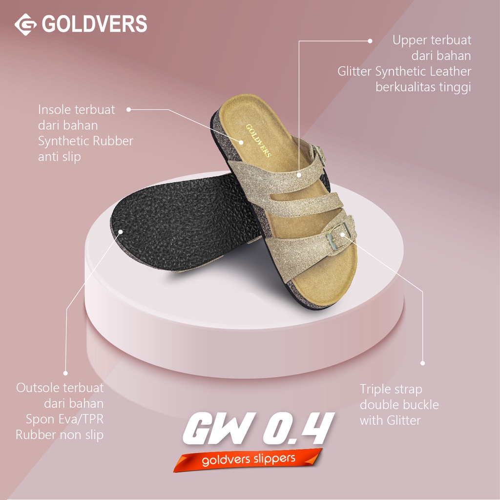 Sandal Wanita Goldvers Sandal Selop Wanita Motif Gliter Manik Original Import Sendal Cewek - Goldies